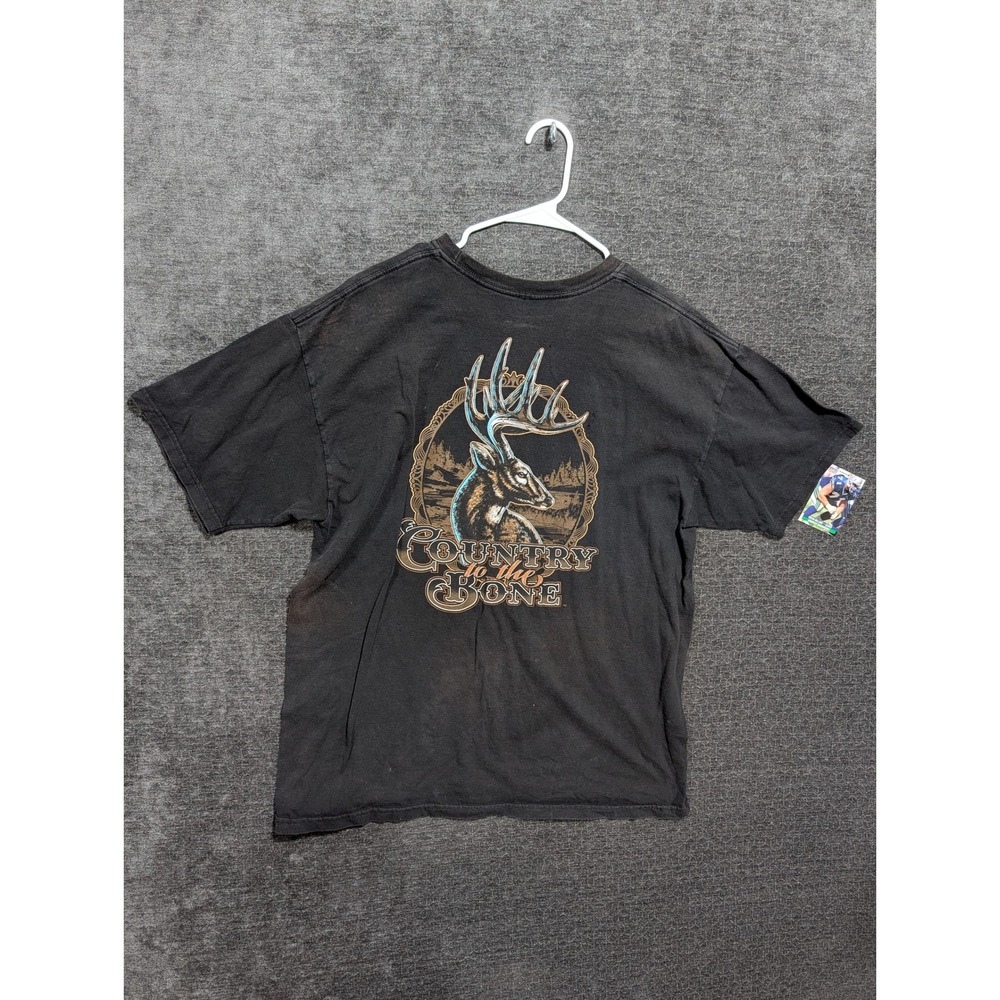 Country to the Bone Mens XL Black Deer Graphic T-Shirt Hunting Buck Faded Tee